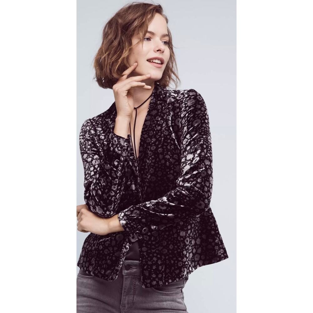 Anthropologie Elevenses alumni Crushed Velvet Blazer - Picture 2 of 7